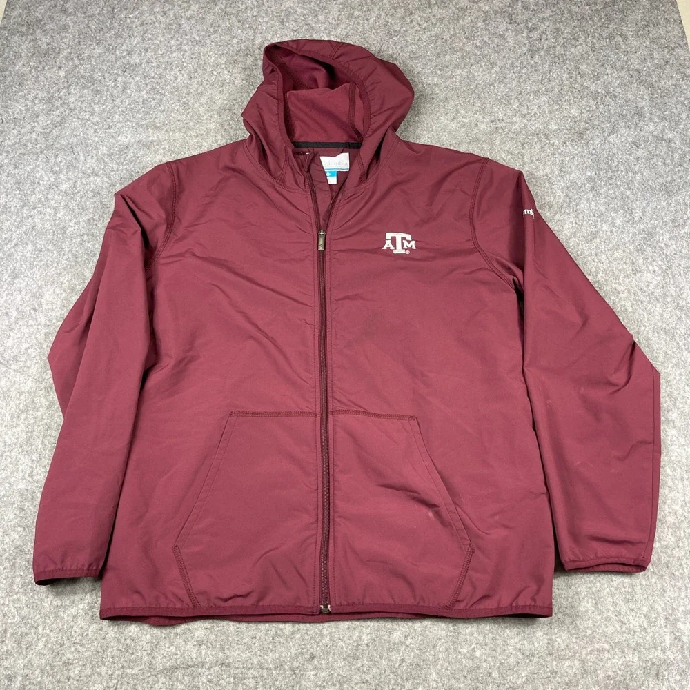 Texas A&M Aggies Full Zip Hooded Windbreaker Jacket Columbia Mens LG Maroon
